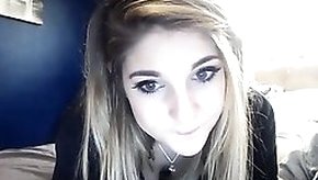 Sexy blonde coed with luscious tits strokes her pussy throu