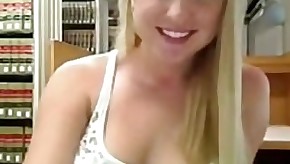 Sexy Blonde Busty Teen masturbates in public library