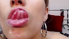 happily eating her own cream