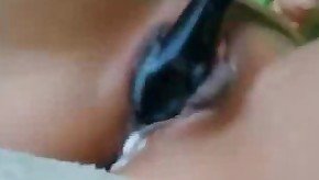 Brunette Toying Her Trim Pussy Creamy Cum