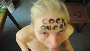 Submissive 'cock queen' wife slave sucks masters cock