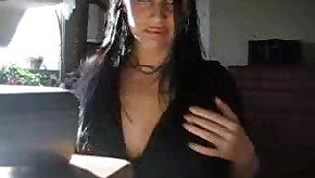 Sexy brunette chick shows her tits